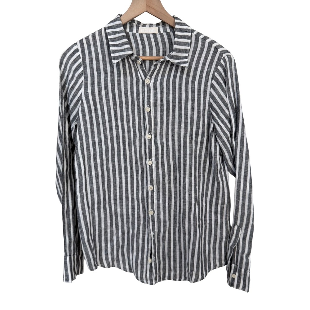 CP Shades Button Down Shirt S Grey Striped Linen Long Sleeve Made in USA